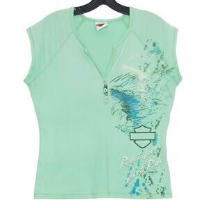 Harley Davidson Vintage Top Y2K Biker Moto Grunge Indie Sleaze Baddie Green XL